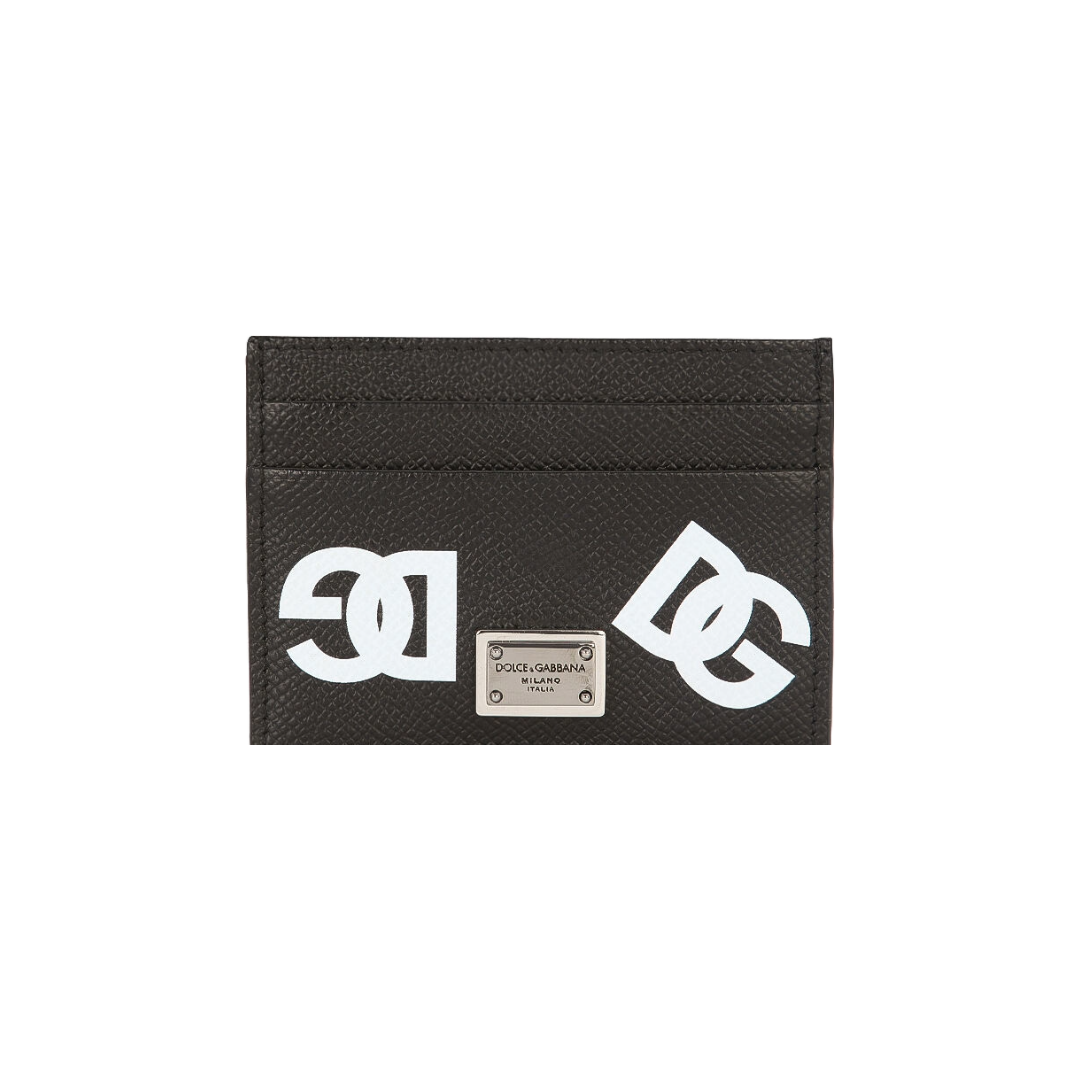 DOLCE & GABBANA CALFSKIN CARD HOLDER WITH ALL-OVER DG PRINT BLACK/WHITE