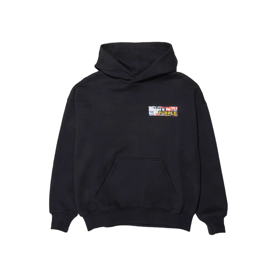 PURPLE BRAND FLEECE COLLAGE BLACK HOODIE