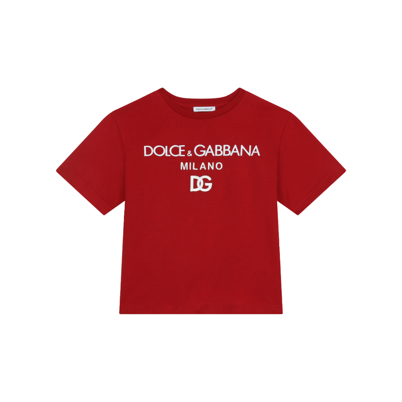 DOLCE & GABBANA KIDS JERSEY ROUND-NECK T-SHIRT WITH DG MILANO EMBROIDERY