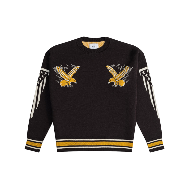 RHUDE RHUDE EAGLE SOUVENIR KNIT CREWNECK BLACK/YELLOW/CREME