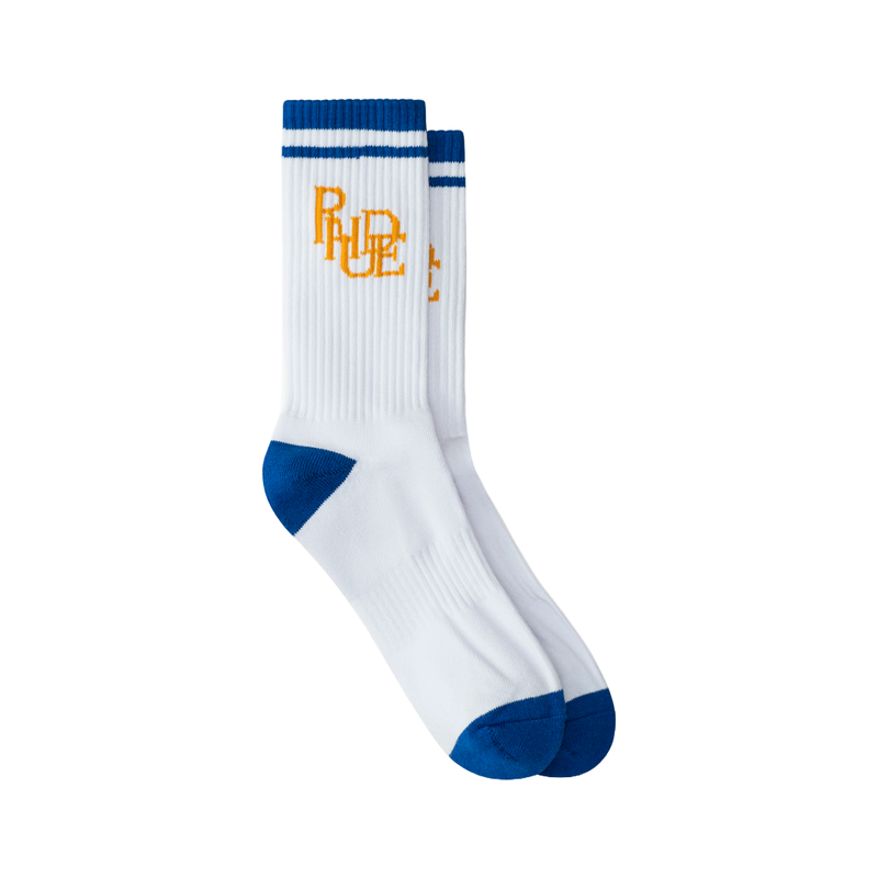 RHUDE SCRIBBLE LOGO SOCK WHITE/MIDNIGHT BLUE/YELLOW