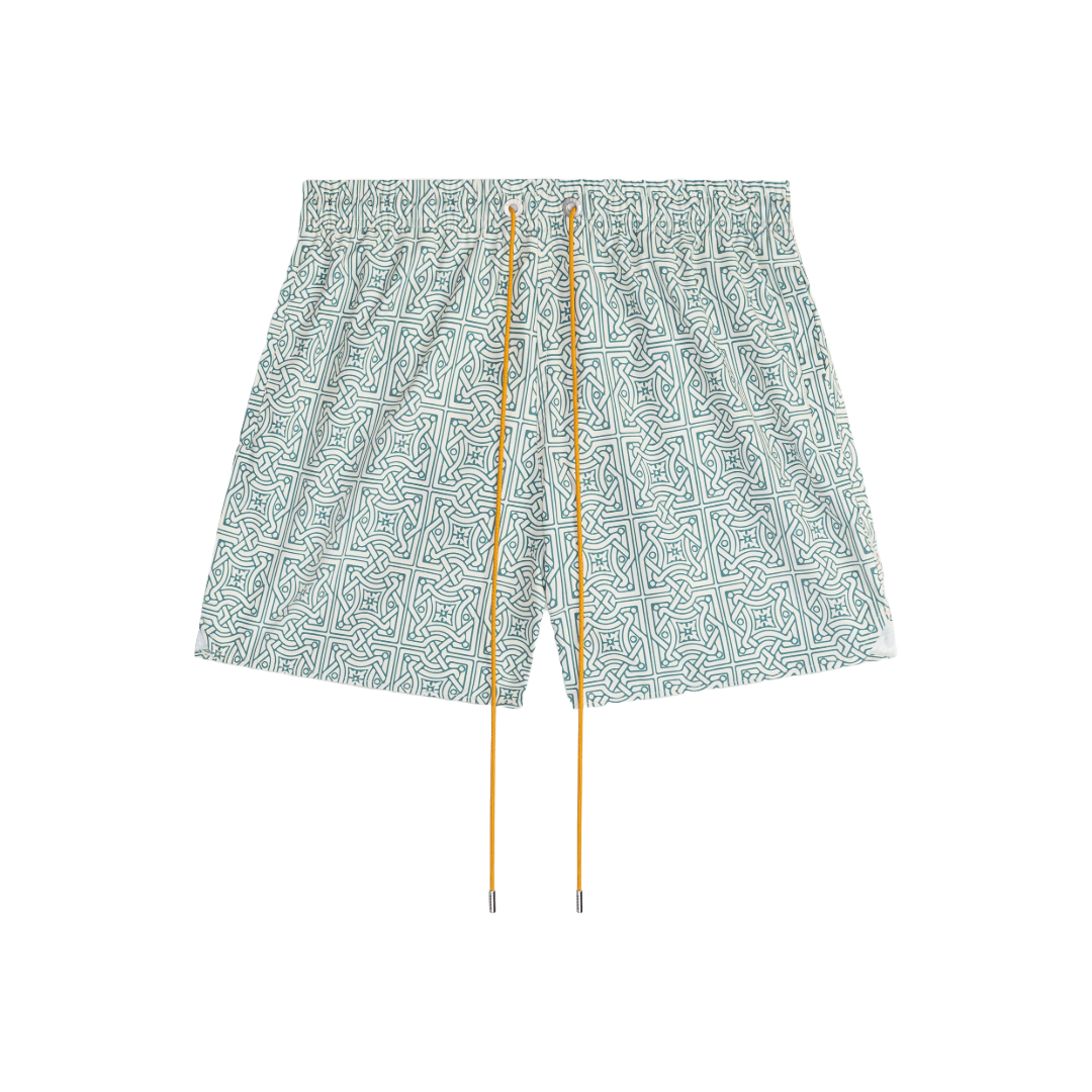 RHUDE CRAVAT SWIM SHORT TEAL/IVORY