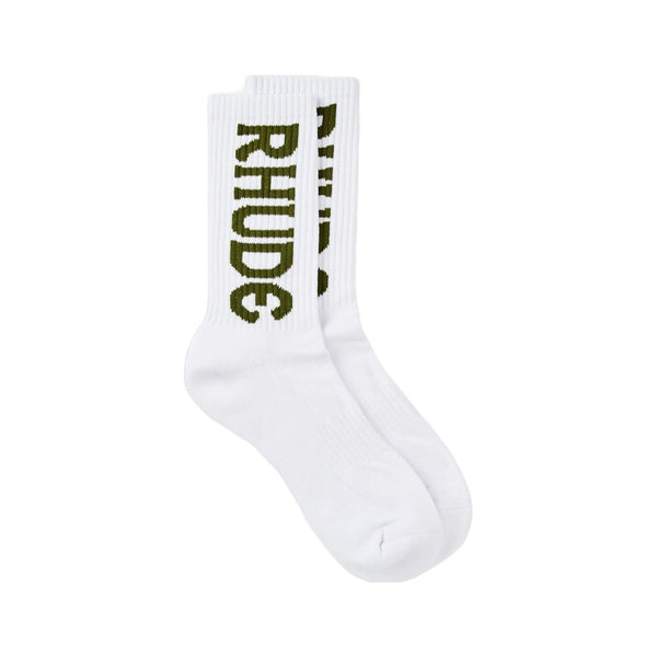 RHUDE VERTICLE LOGO SOCK WHITE/OLIVE
