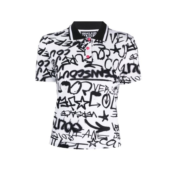 VERSACE JEANS COUTURE GRAFFITI FLOCK POLO TSHIRT