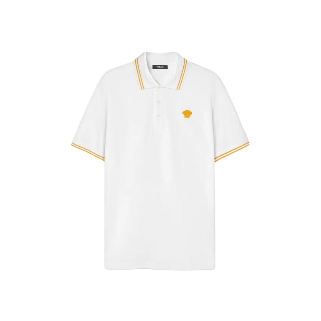 VERSACE MEDUSA SHORT-SLEEVED POLO SHIRT WHITE/GOLD