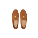 VERSACE STUDDED GRECA LA MEDUSA SUEDE DRIVER SHOES TOFFEE