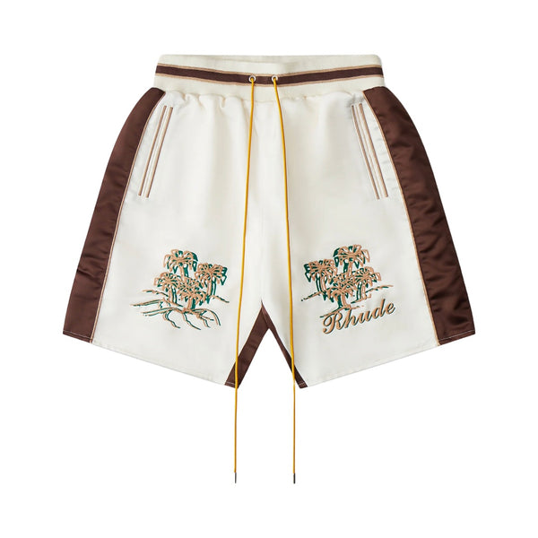 RHUDE SATIN SOUVENIER SHORT IVORY/BROWN