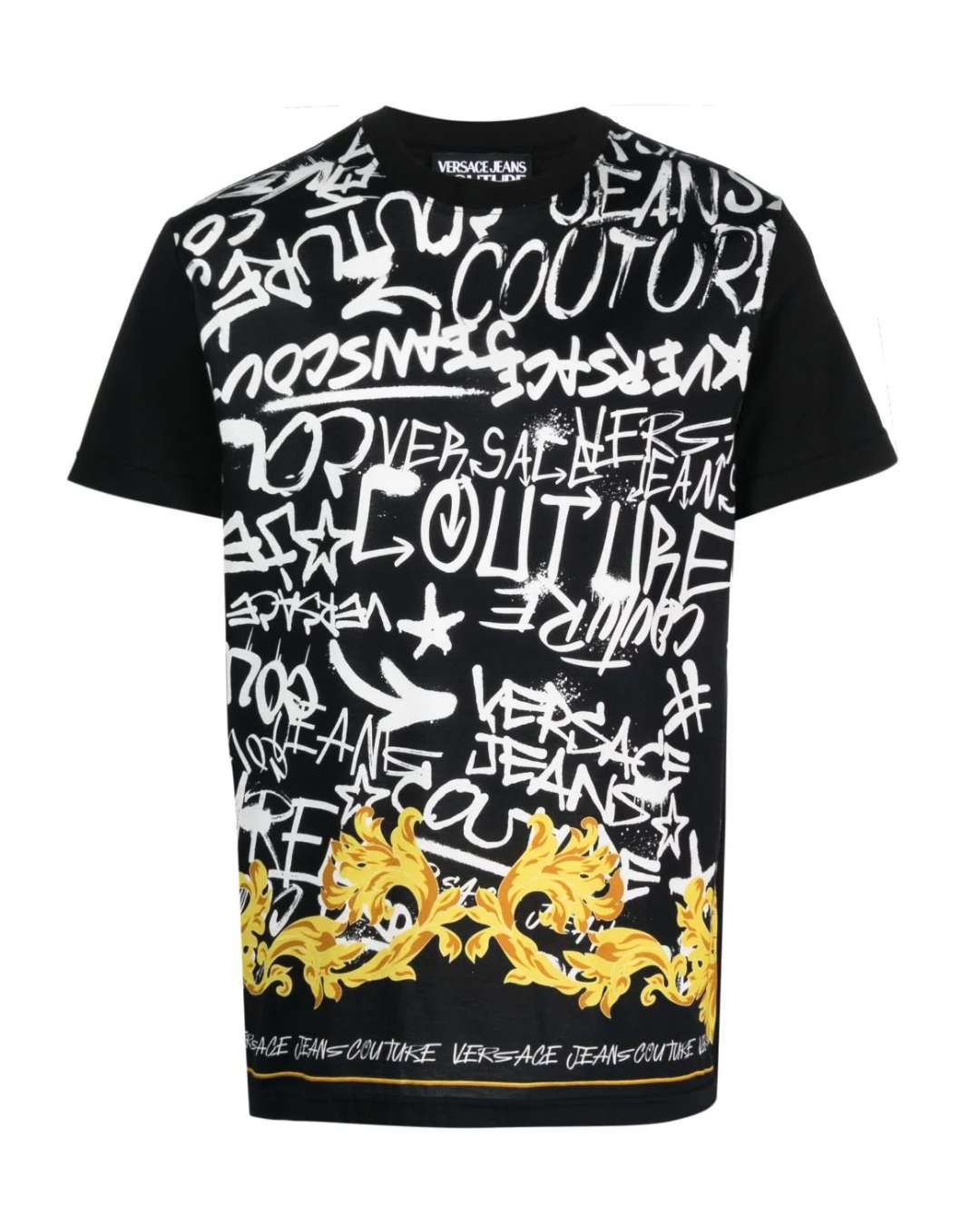 VERSACE JEANS COUTURE GRAFFITI LOGO TSHIRT BLACK/GOLD