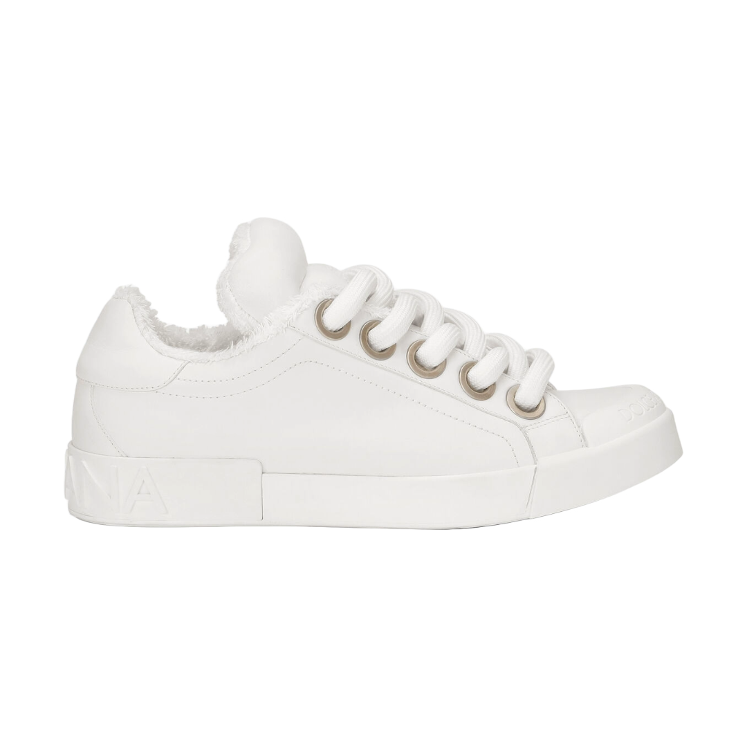 DOLCE & GABBANA CALFSKIN DISTRESSED PORTOFINO SNEAKERS WHITE