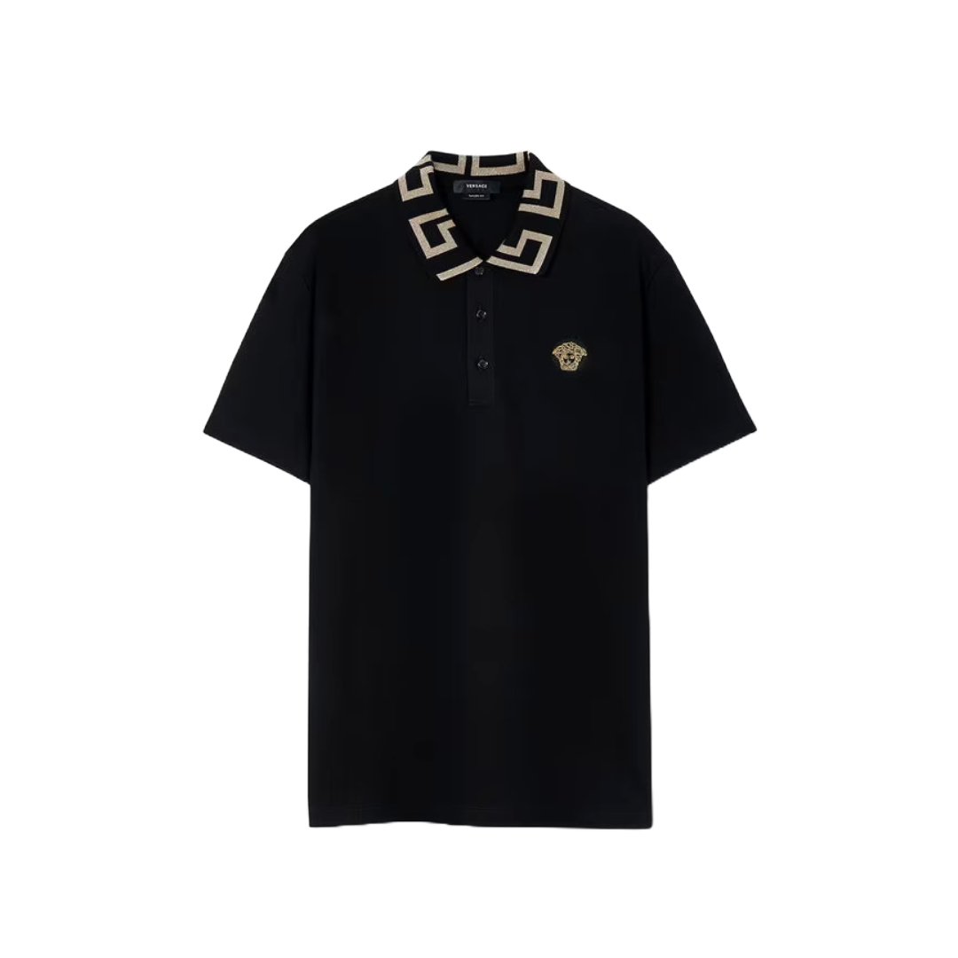 VERSACE GRECA SHORT-SLEEVED POLO SHIRT BLACK/GOLD