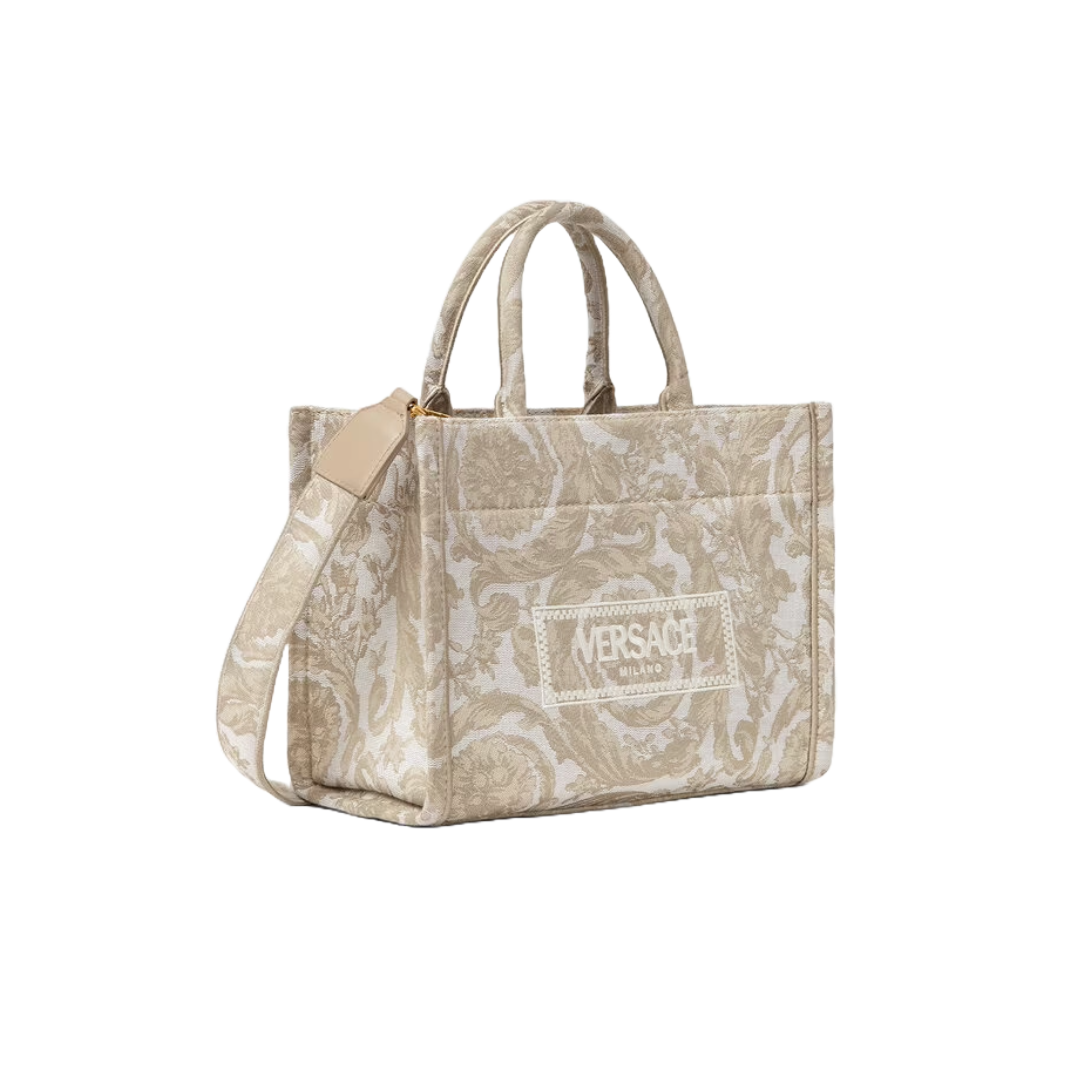 VERSACE BAROCCO ATHENA SMALL TOTE BAG BEIGE PRINT