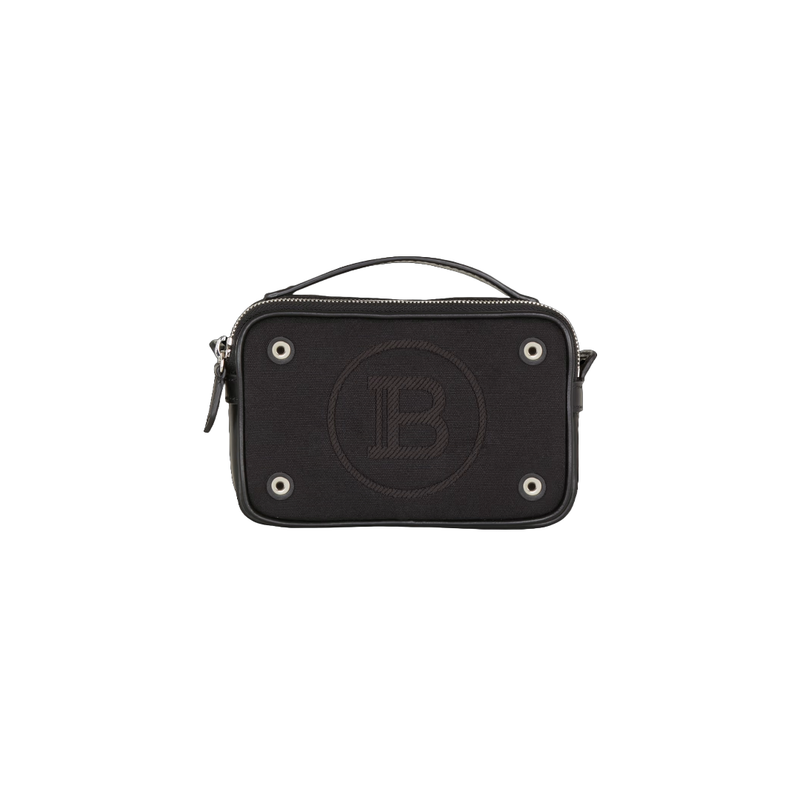 BALMAIN  MINI REPORTER BAG IN CANVAS AND LEATHER