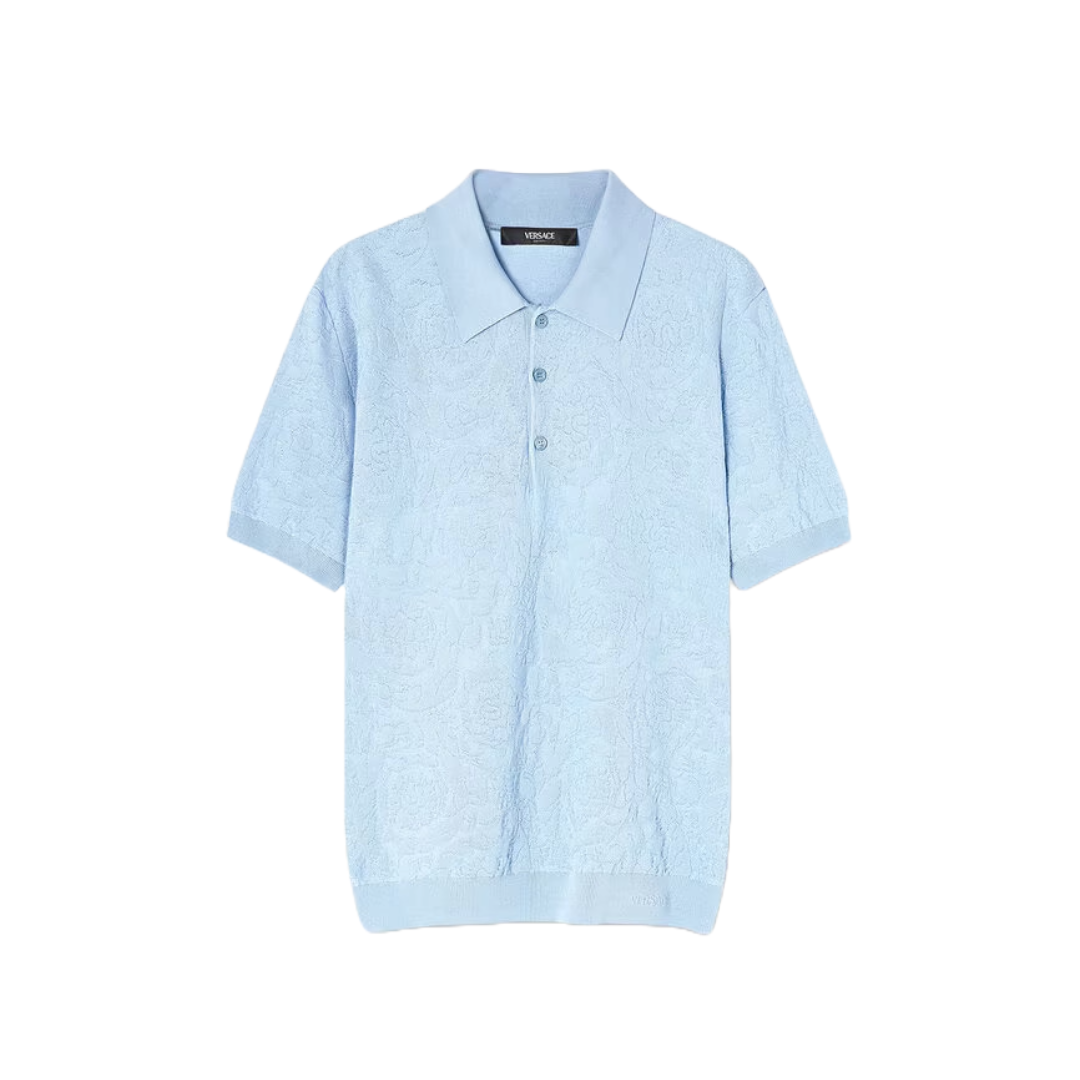 VERSACE BAROCCO KNIT POLO SHIRT LIGHT BLUE