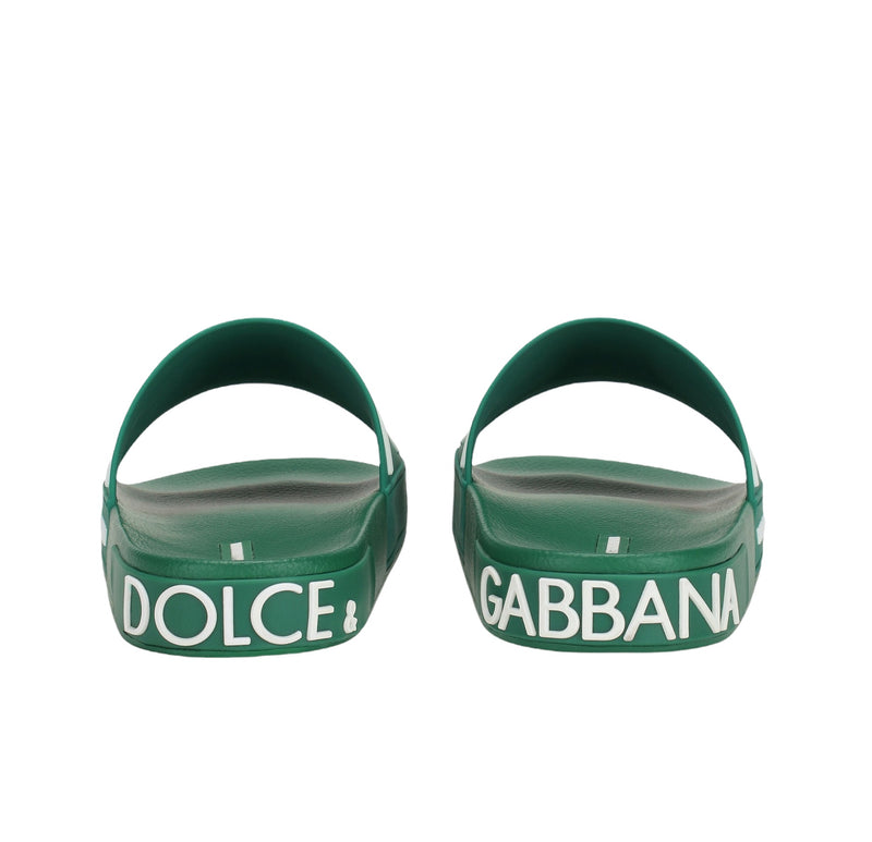 DOLCE&GABBANA Rubber beachwear sliders with DG logo VERDE/BLANCO