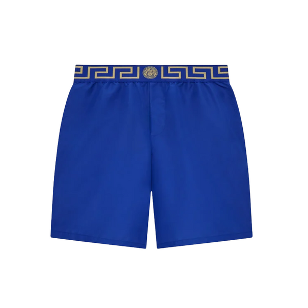 VERSACE MID-LENGTH GRECA BORDER SWIM SHORTS BLUETTE-ORO