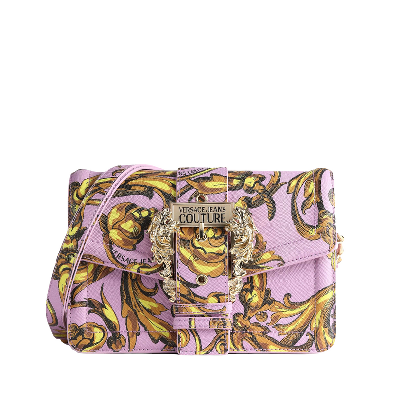 VERSACE JEANS COUTURE BAROQUE PRINT BUCKLE CROSSBODY BAG
