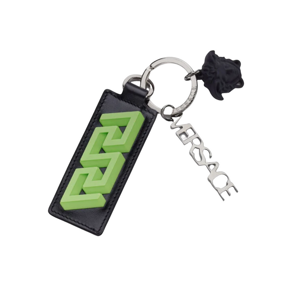 VERSACE LA GRECA KEY RING NEON GREEN-NERO