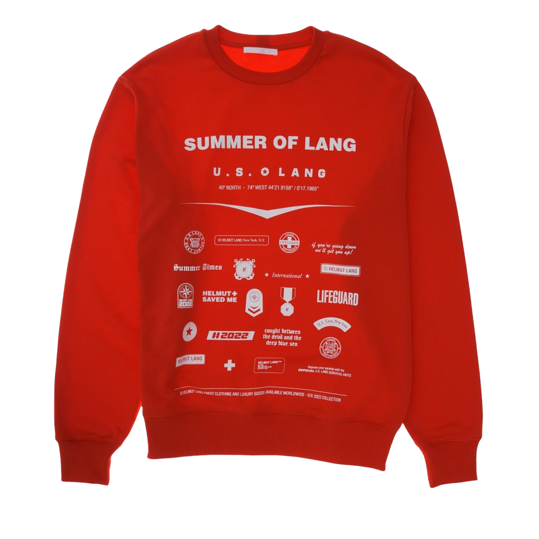 HELUT LANG BADGE CREWNECK FIERY RED