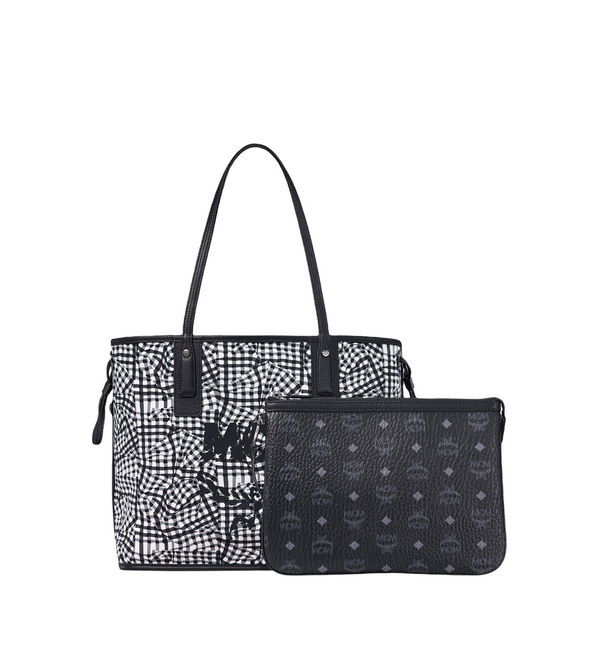 MCM MEDIUM REVERSIBLE LIZ SHOPPER IN VISETOS BLACK