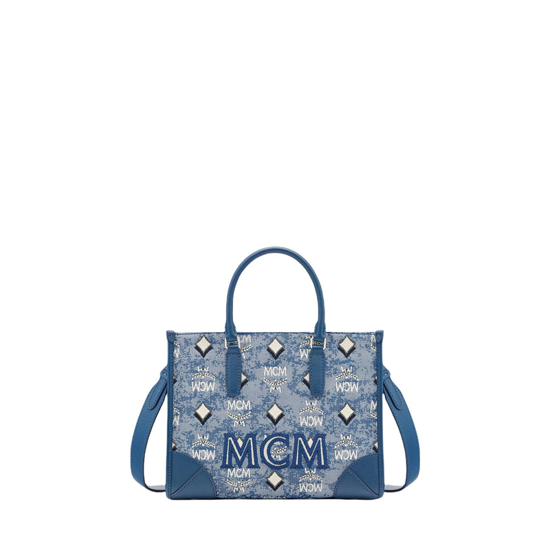 MCM Small Vintage Jacquard Tote in Blue