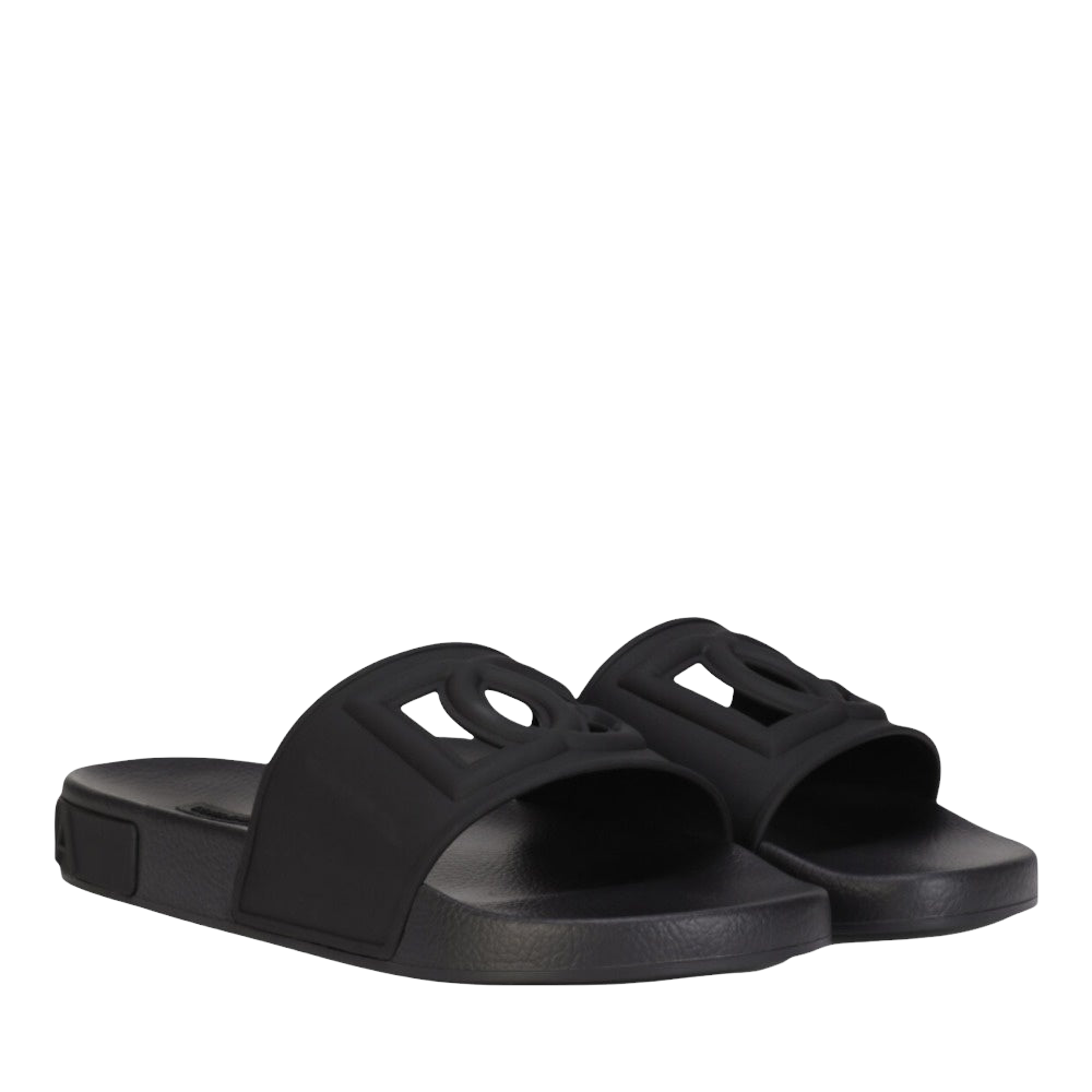 DOLCE & GABBANA BEACHWEAR SLIDERS BLACK-BLACK