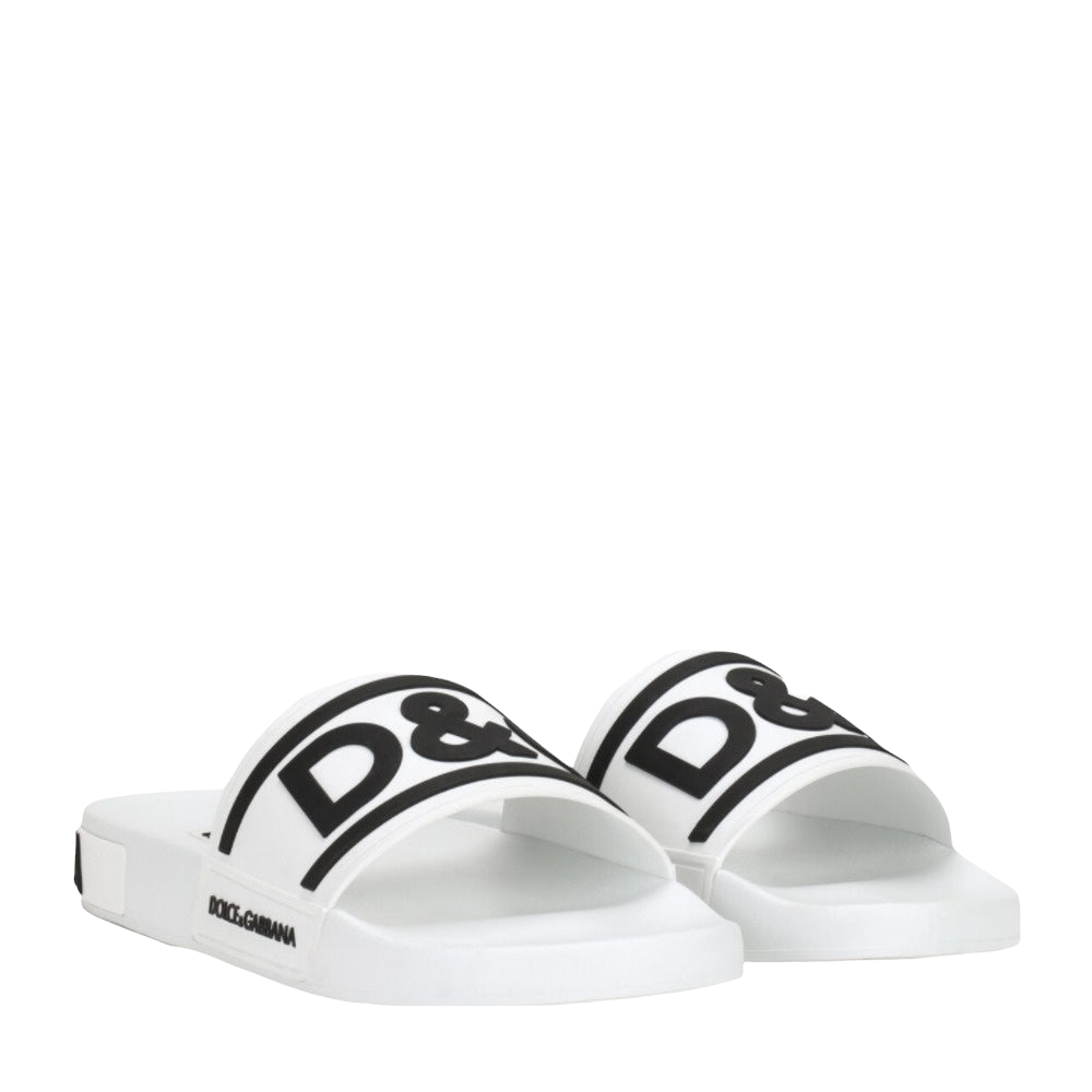 DOLCE & GABBANA BEACHWEAR SLIDES WHITE-BLACK