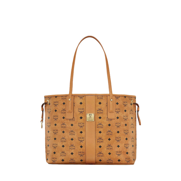 MCM MEDIUM REVERSIBLE LIZ SHOPPER IN VISETOS COGNAC