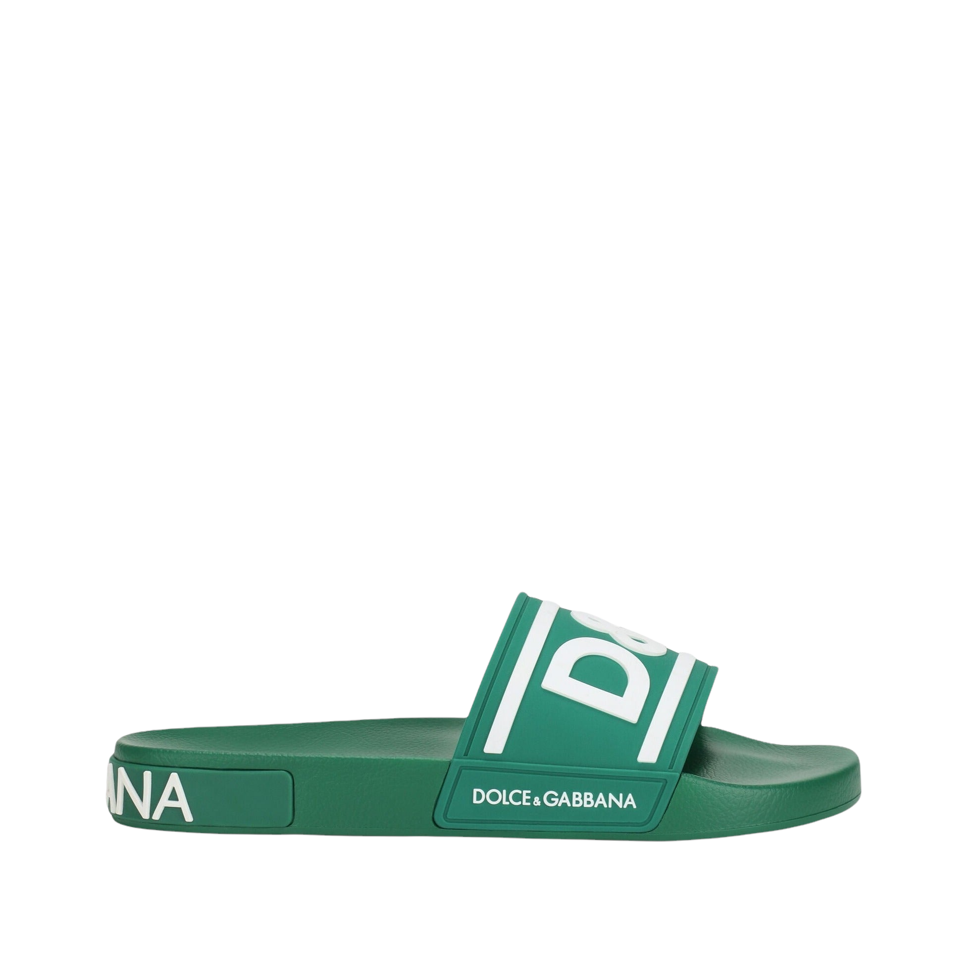 DOLCE&GABBANA Rubber beachwear sliders with DG logo VERDE/BLANCO