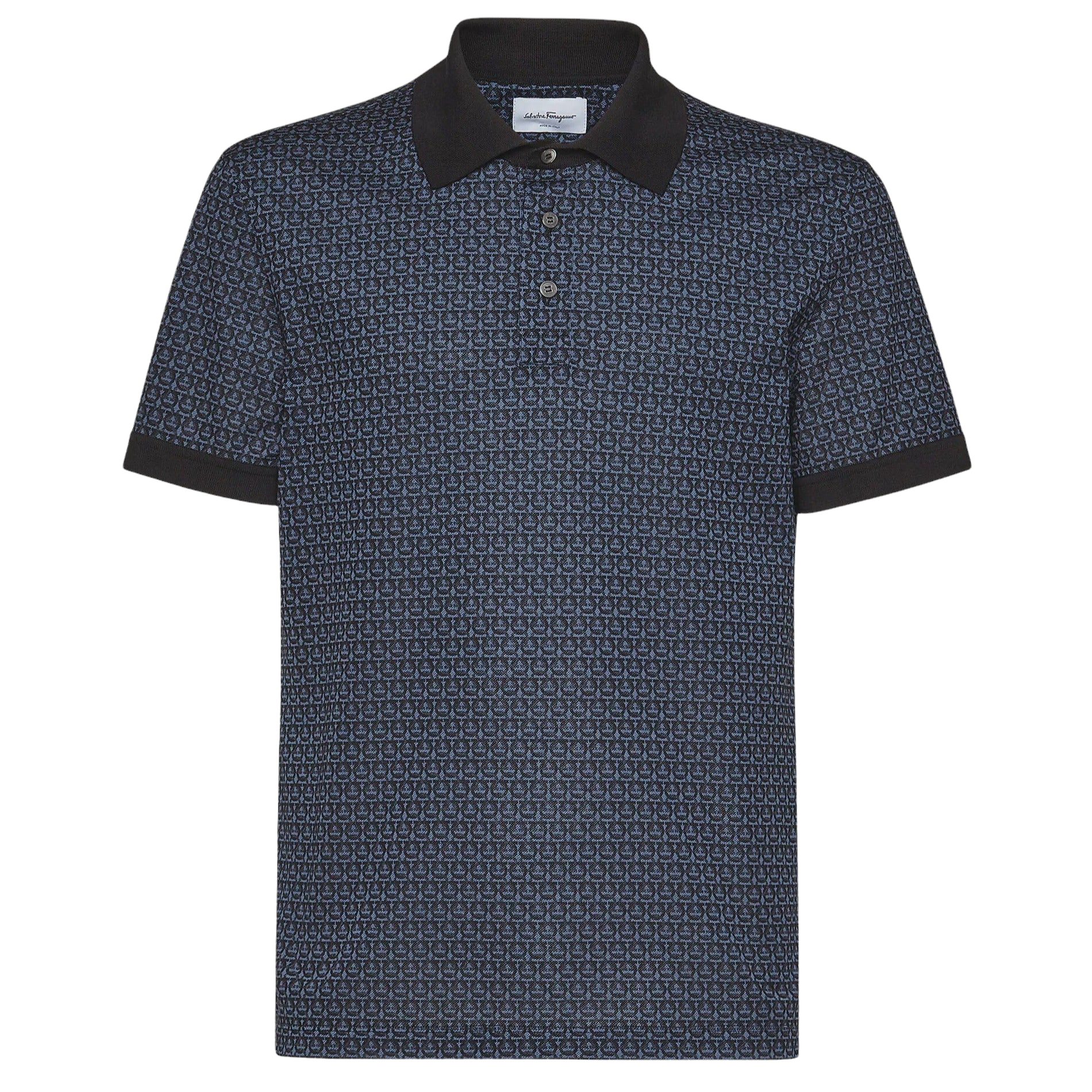 SALVATORE FERRGAMO SHORT SLEEVED GANCINI POLO DENIM-BLACK