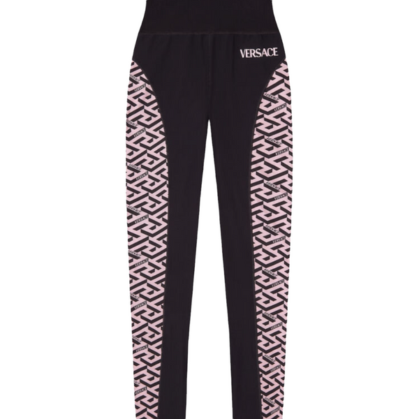 VERSACE GRECA SIGNATURE ACCENT GYM LEGGINGS NERO-CANDY