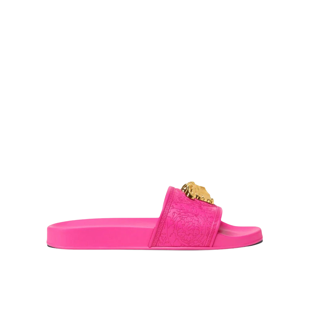 VERSACE PALAZZO POOL SLIDES FUSCHIA/GOLD