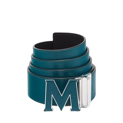 MCM CLAUS LEATHER INLAY M REVERSIBLE BELT 1.75" IN EMBOSSED LEATHER DEEP TEAL-BLACK