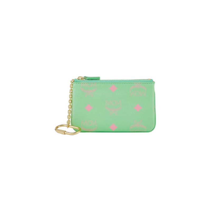 MCM KEY POUCH IN COLOR SPLASH LOGO LEATHER GREEN/PINK