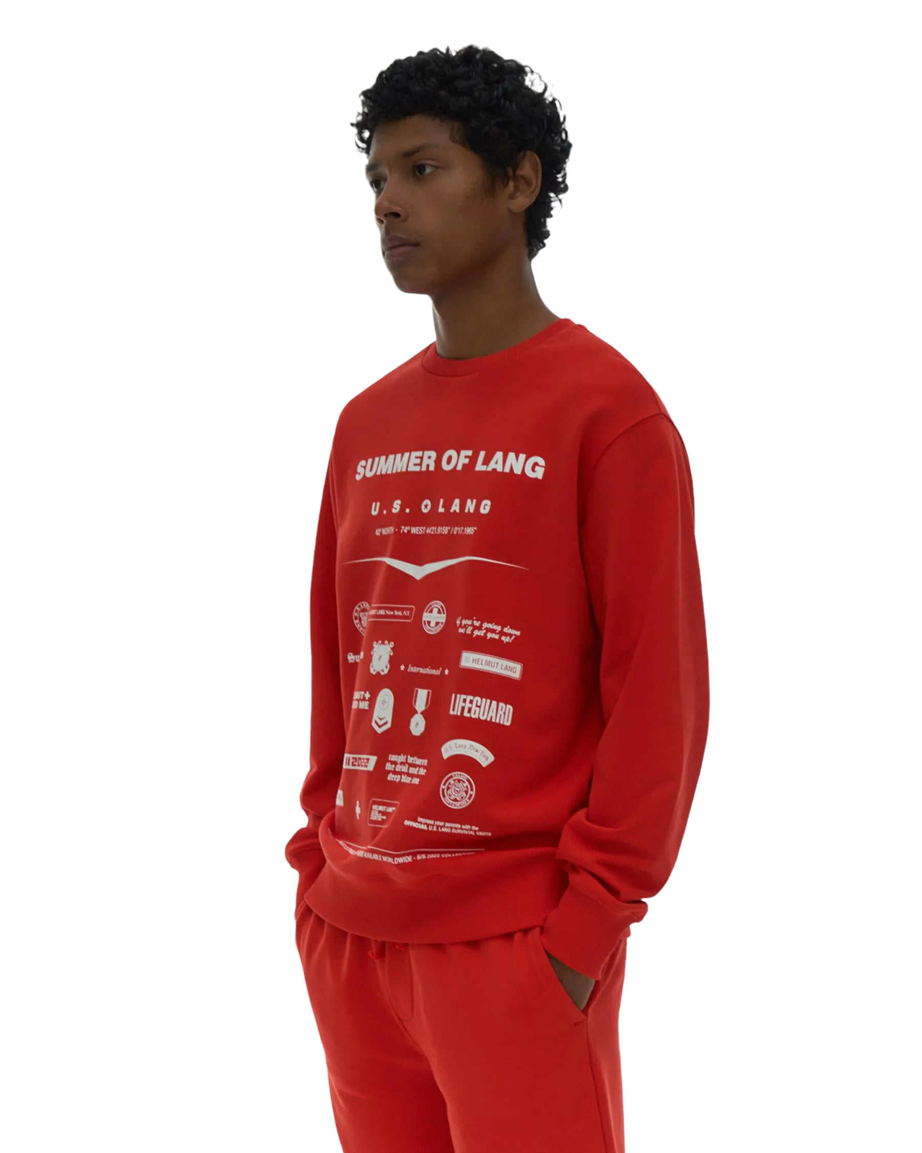 HELUT LANG BADGE CREWNECK FIERY RED