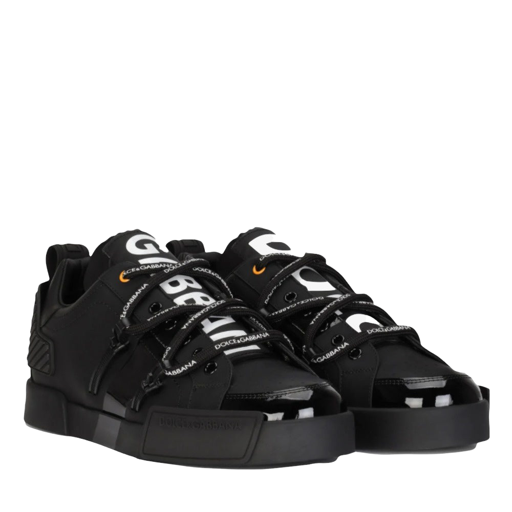 DOLCE & GABBANA PORTOFINO SNEAKERS IN CALFSKIN/PATENT LEATHER NERO-BIANCO