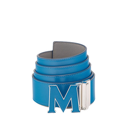 MCM CLAUS LEATHER INLAY M REVERSIBLE BELT 1.75"  IN EMBOSSED LEATHER BLUE-GREY