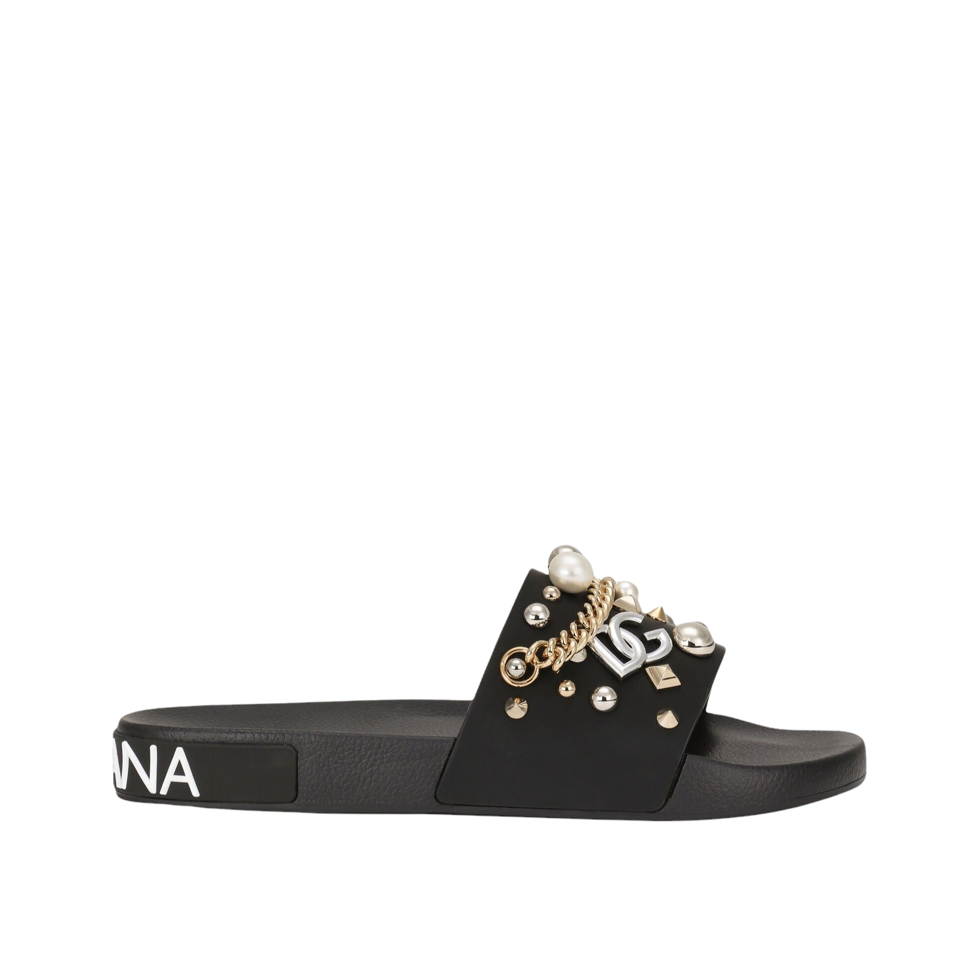 DOLCE&GABBANA Rubber beachwear sliders with embroidery NERO