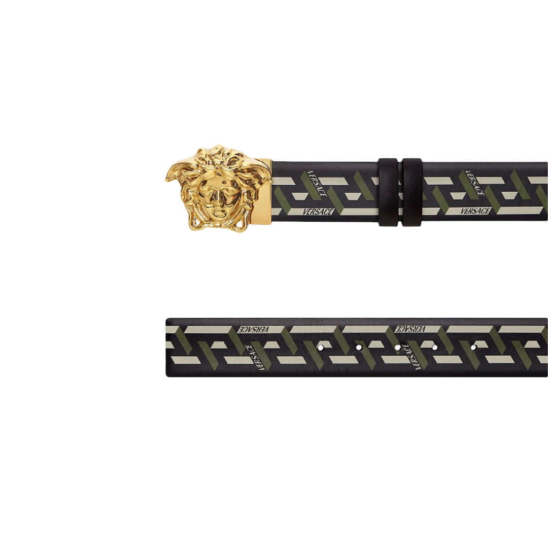 VERSACE LA MEDUSA LA GRECA PRINT BELT BLACK-GREY