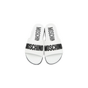 MOSCHINO COUTURE WHITE LEATHER LOGO SLIDES
