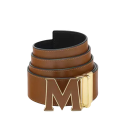 MCM CLAUS LEATHER INLAY M REVERSIBLE BELT 1.75" IN EMBOSSED LEATHER TOFFEE-BLACK