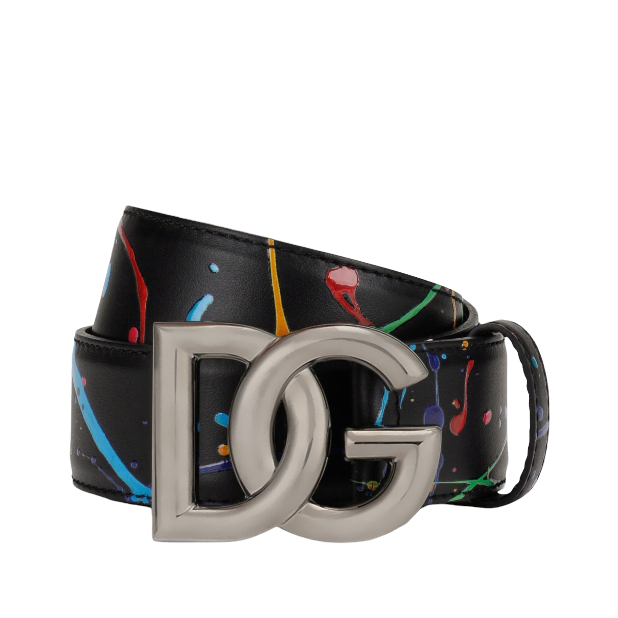 DOLCE&GABBANA BELT WITH DG LOGO BLACK-MULTICOLR