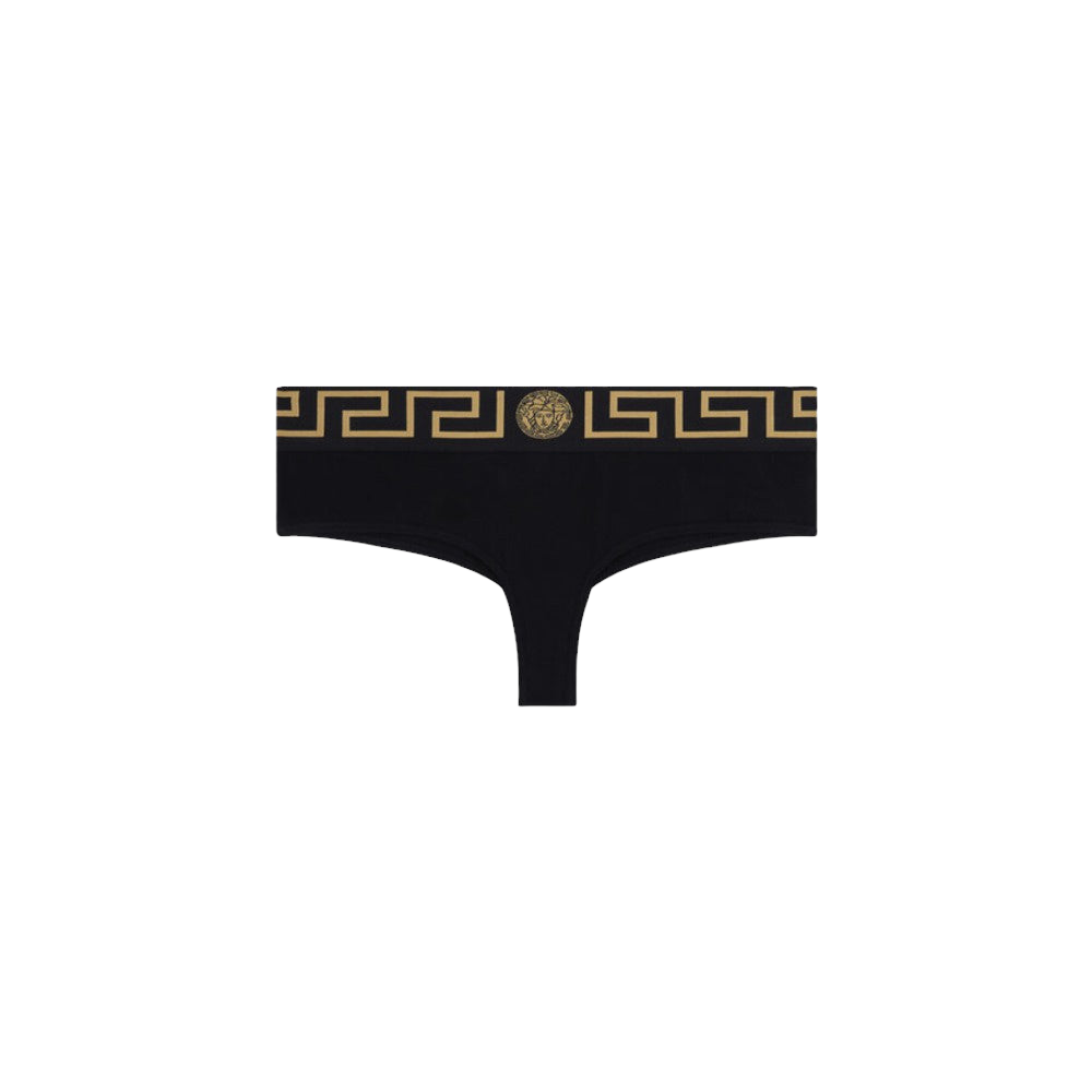 VERSACE GRECA BORDER THONG BLACK-GOLD