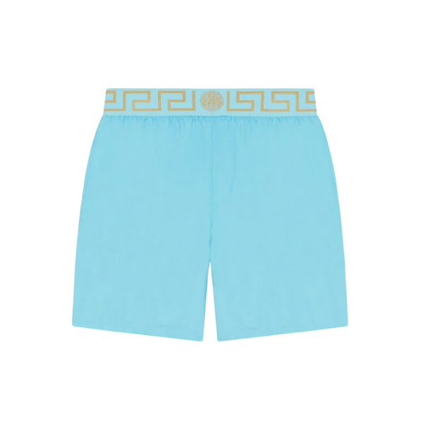 VERSACE MID-LENGTH GRECA BORDER SWIM SHORTS SPLASH-ORO