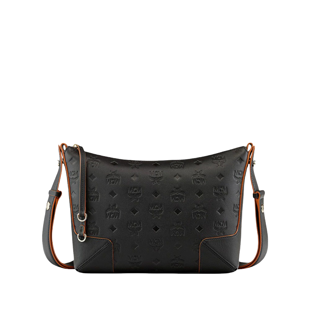 Mcm Monogram Leather Messenger Bag - Black