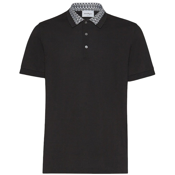 SALVATORE FERRAGAMO SHORT SLEEVED GANCINI POLO BLACK