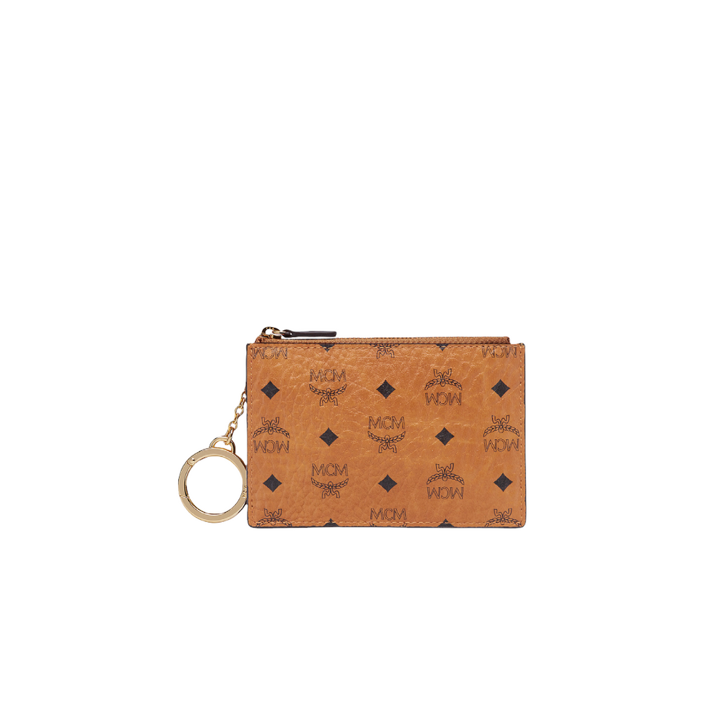 Shop MCM Mini Leather Zip Wallet With Key Ring