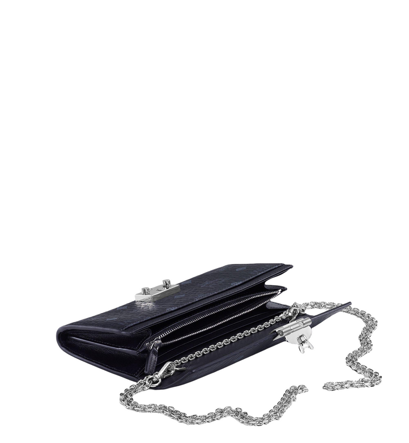 Small Wristlet Zip Pouch w/ Chain Strap in Maxi Visetos Black