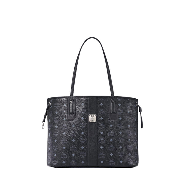 MCM MEDIUM REVERSIBLE LIZ SHOPPER IN VISETOS BLACK