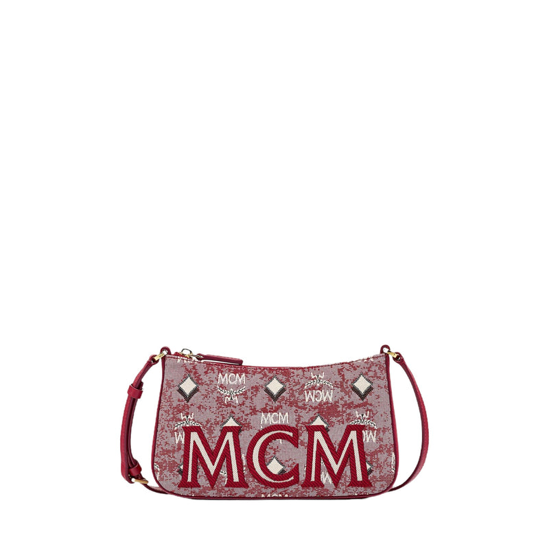 MCM Red Cream Medium Hobo Bag