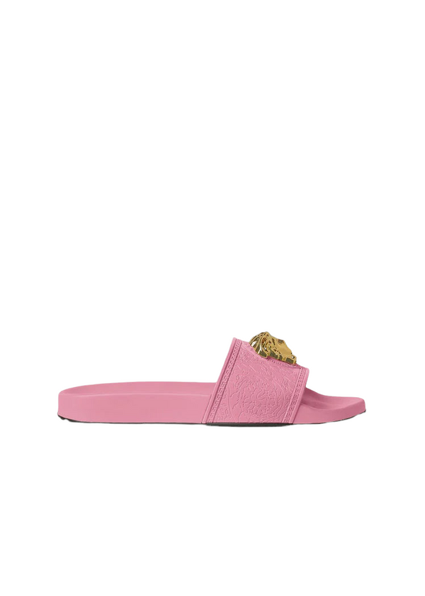 VERSACE PALAZZO POOL SLIDES FLAMINGO PINK-ORO